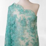 Final de Pieza - Tela Tul Bordado con Pedrería en verde agua  60x130