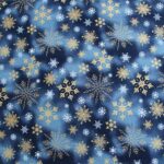 Tela Algodón navidad copos de nieve dorados sobre fondo azul