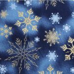Tela Algodón navidad copos de nieve dorados sobre fondo azul - Imagen 2
