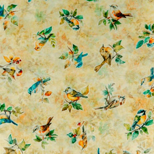 tela-pajaros-fondo-amarillo-algodon tela pájaros fondo amarillo algodón