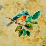 Tela pájaros fondo amarillo algodón - Imagen 3