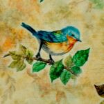 Tela pájaros fondo amarillo algodón - Imagen 2