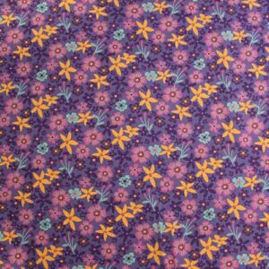 Tela de Algodón Estampado Floral Multicolor sobre Fondo Lila