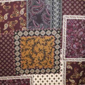 Tela Viscosa de Invierno Estampado Granate y Marrón con Motivos Irregulares