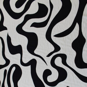 Tela de viscosa estampada en blanco roto y negro – Diseño abstracto elegante