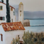 Panel de tela bielástica con estampado de paisaje de casas – Ideal para vestidos y faldas largas - Imagen 3