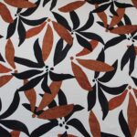 Tela de poliéster estampada floral blanco, negro y marrón- Tela fluida ideal para vestidos, blusas y pantalones.