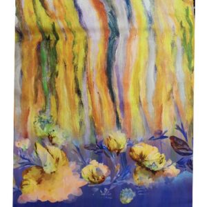 Tela satinada con cenefa floral y rayas – Ideal para vestidos, faldas y pantalones