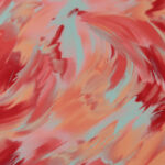 Tela bielástica estampada en tonos azul agua, coral y frambuesa – Ideal para vestidos, faldas y prendas cómodas - Imagen 2